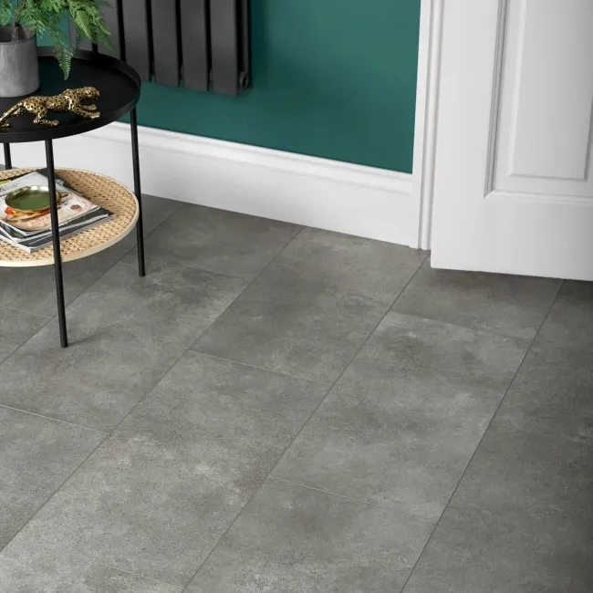 Concrete Effect Grey Tile Luxury Click Vinyl Flooring 5mm