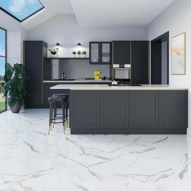 Lasa Golden Grey Marble Effect Polished Porcelain Floor Tile