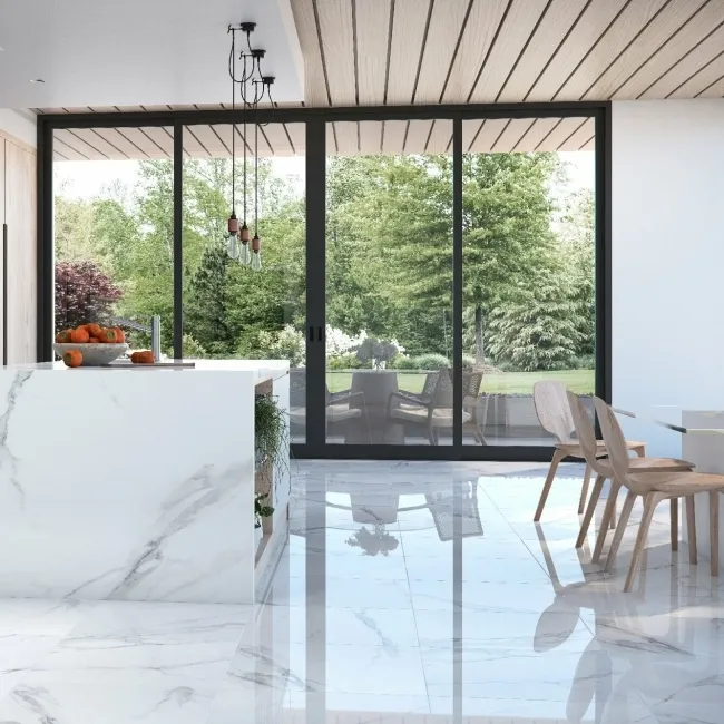 Place White Polished Marble Effect Floor Tile