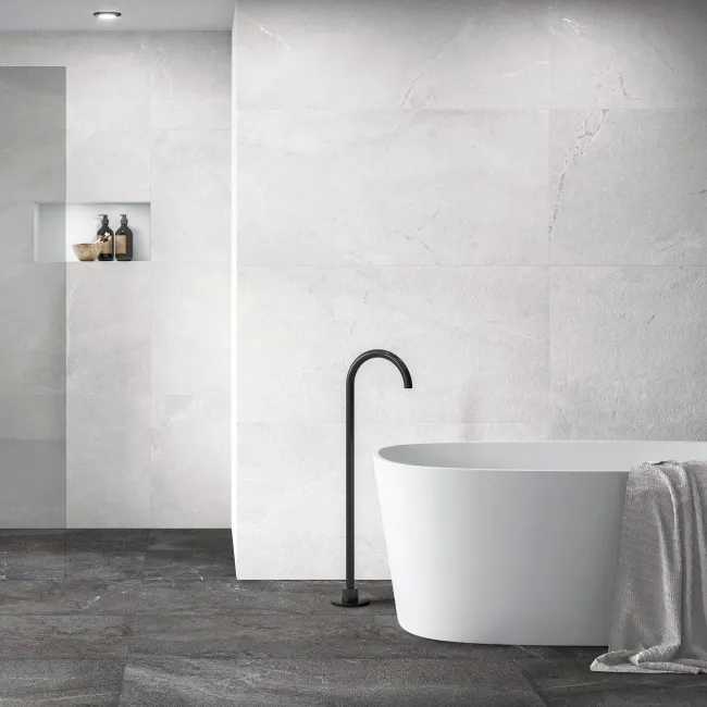 Lucca White Anti Slip Matt Stone Effect Porcelain Wall and Floor Tile