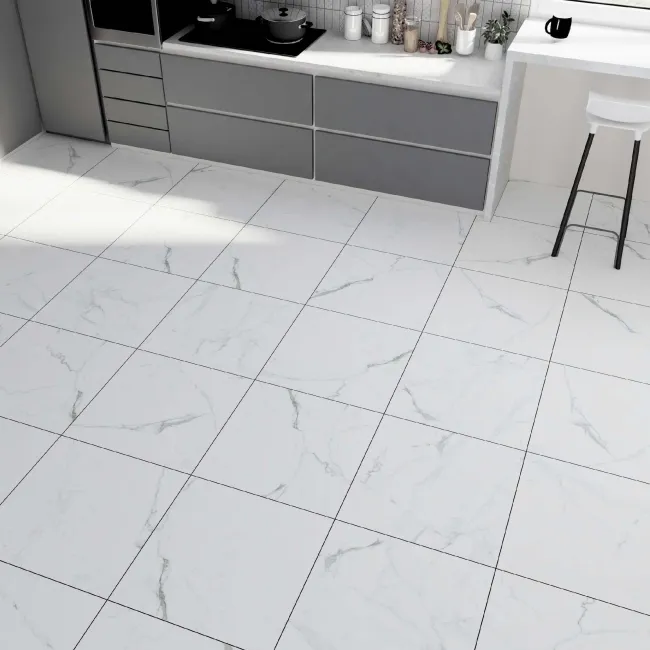 Carrera White Marble Effect Rectified Matt Porcelain Floor Tile