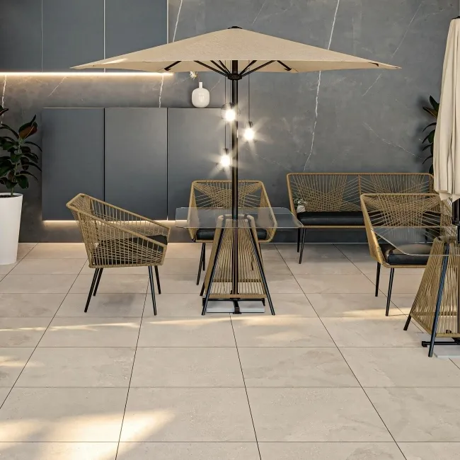 Portman Beige Stone Effect Matt Porcelain Outdoor Slab Tile
