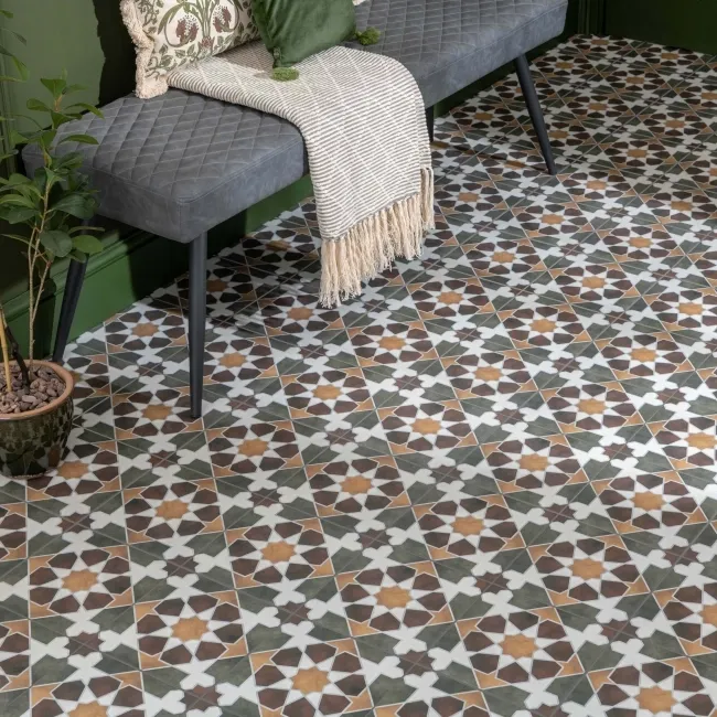Rabat Green Pattern Matt Ceramic Floor Tile