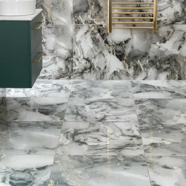 Sky Grey Marble Effect Polished Porcelain Floor Tile