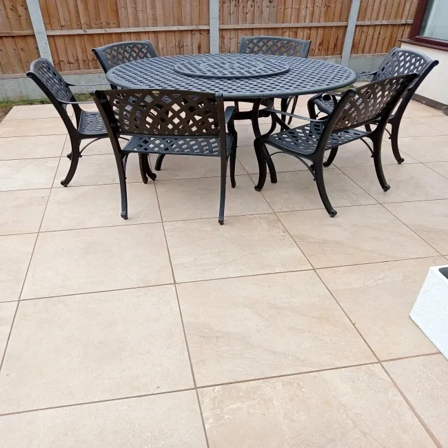 Portman Beige Stone Effect Matt Porcelain Outdoor Slab Tile