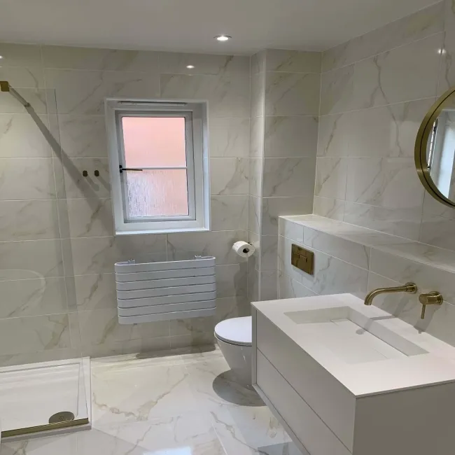 Carrara Gold Gloss Marble Effect Vitrified Ceramic Floor Tile