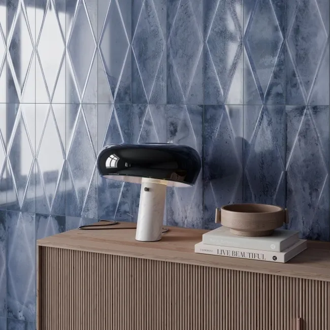 Zellige Navy Blue Diamond Decor Gloss Porcelain Tile