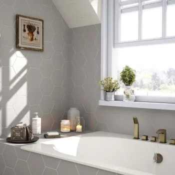 Hexagon Grey Wall and Floor Tile 175x200 Bathroom Roomset