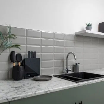 Subway Bevelled Grey Gloss Ceramic Wall Tiles