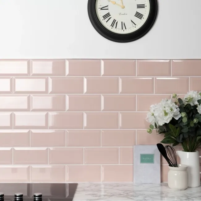 Metro Retro Bevelled Rose Pink Gloss Wall Tile