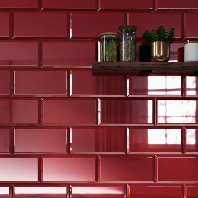 Metro Bevelled Victorian Burgundy Gloss Ceramic Wall Tile