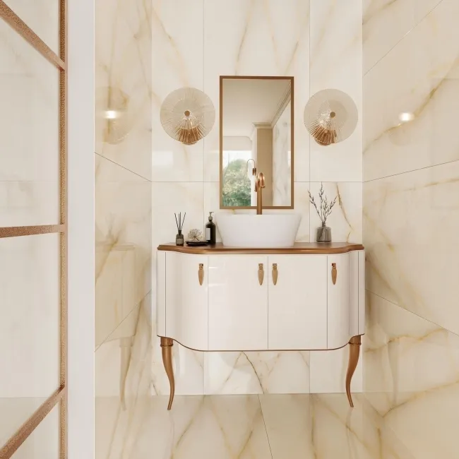 Classic Cream Onyx Marble Effect Polished Porcelain Tile