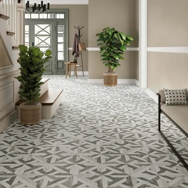 Avalon Grey Patterned Matt Porcelain Wall and Floor Tile