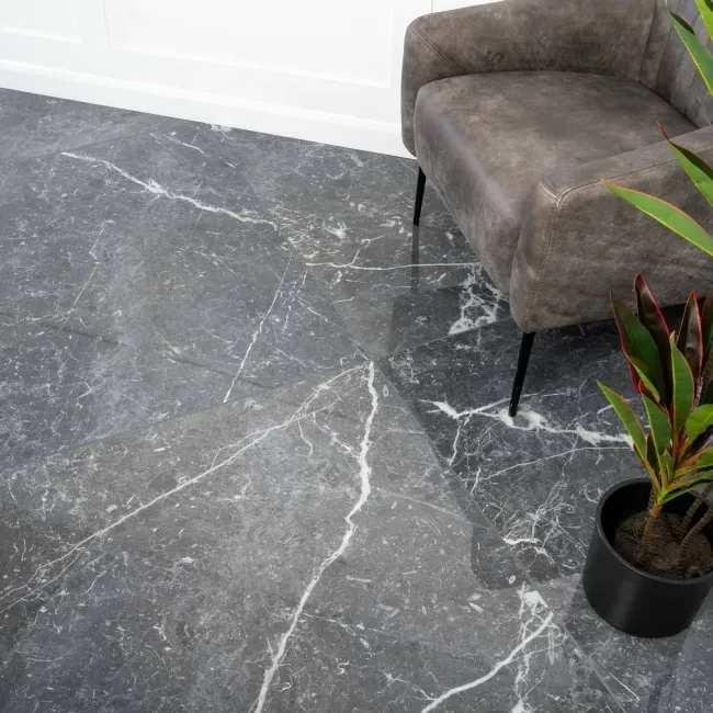 Blu Del Belgio Black Large Polished Marble Effect Porcelain Tile