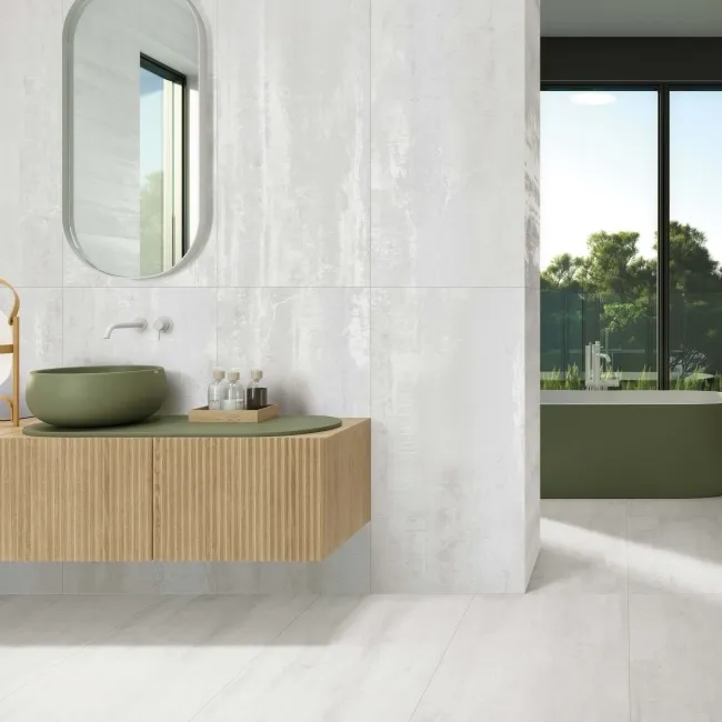 Enya White Concrete Effect Matt Porcelain Wall and Floor Tile
