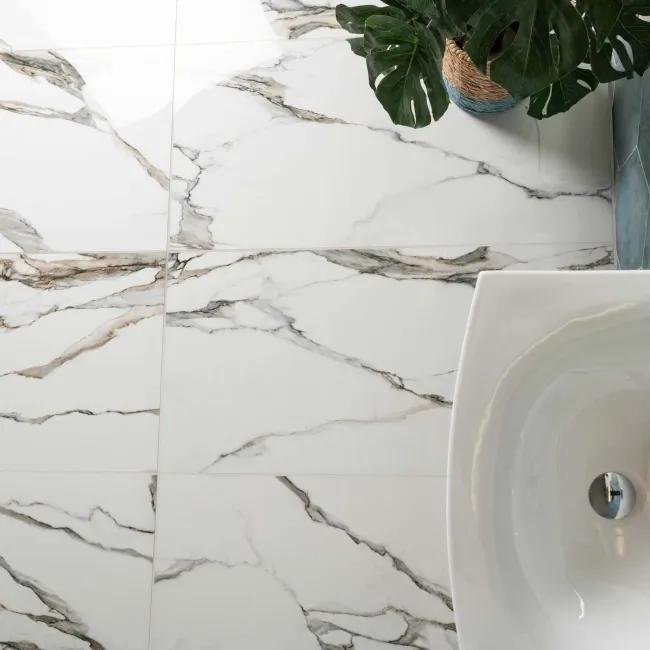 Fantasy Calacatta Taupe Polished Marble Effect Porcelain Wall and Floor Tile