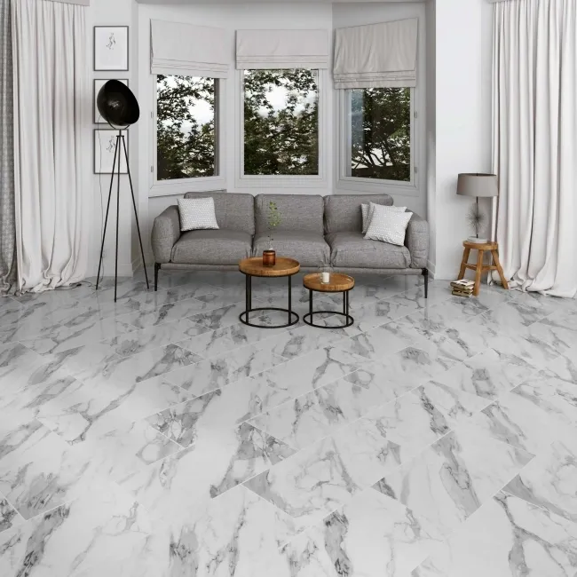 Marble Deluxe White Grouted Tile Effect Luxury Click Vinyl Flooring 5.5mm