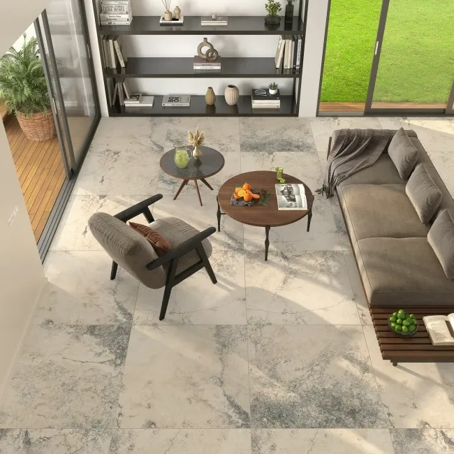 Modern Travertine Effect Beige Matt Large Porcelain Floor Tile