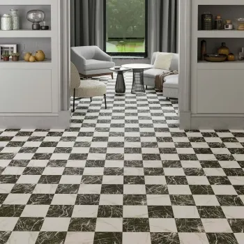 Marble Chess Effect Black & Golden White Matt Porcelain Tile