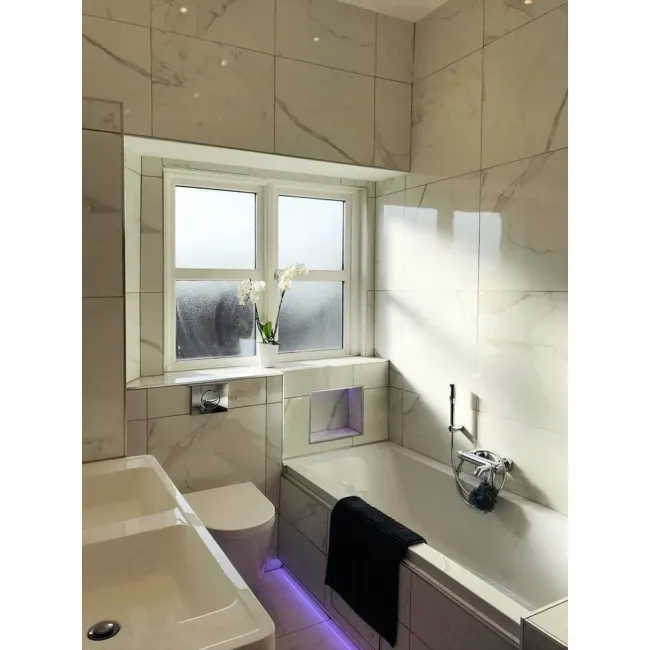 Carrara White Gloss Marble Effect Rectified Vitrified Ceramic Floor Tile