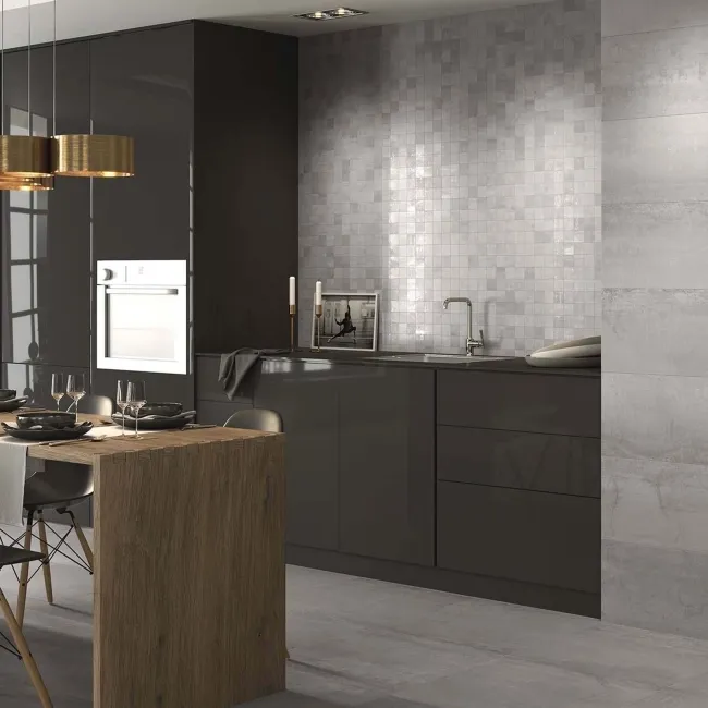 Metal Silver Rectified Porcelain Mosaic