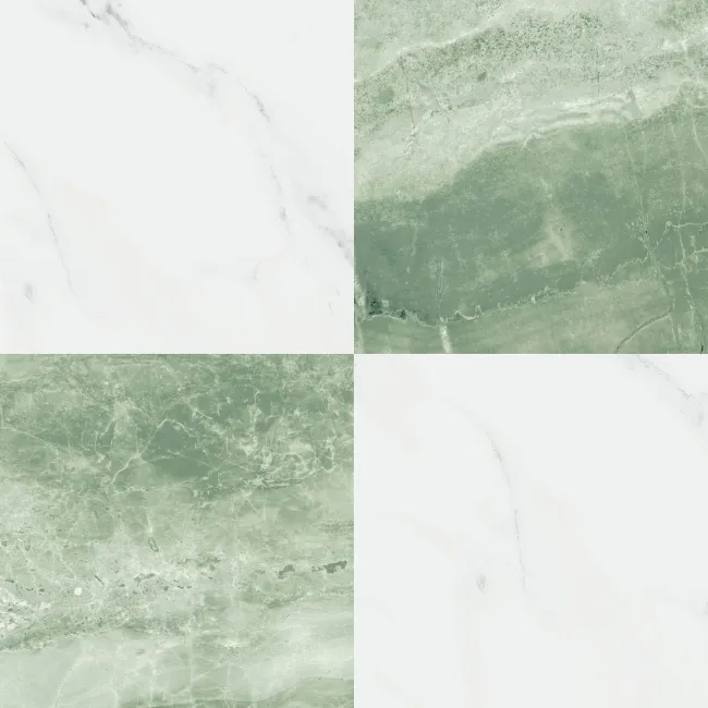 Marble Chess Effect Green & White Matt Porcelain Tile
