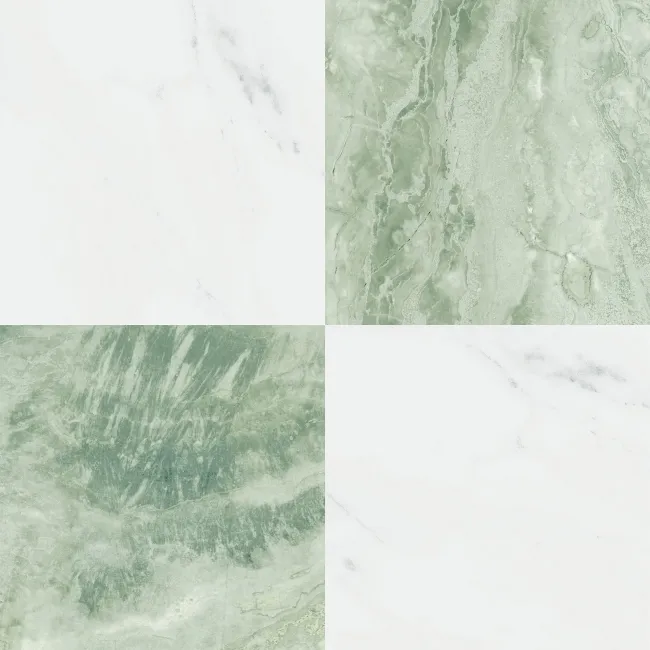Marble Chess Effect Green & White Matt Porcelain Tile
