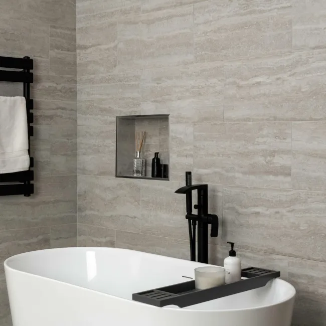 Travertino Light Grey Stone Effect Matt Porcelain Wall & Floor Tile