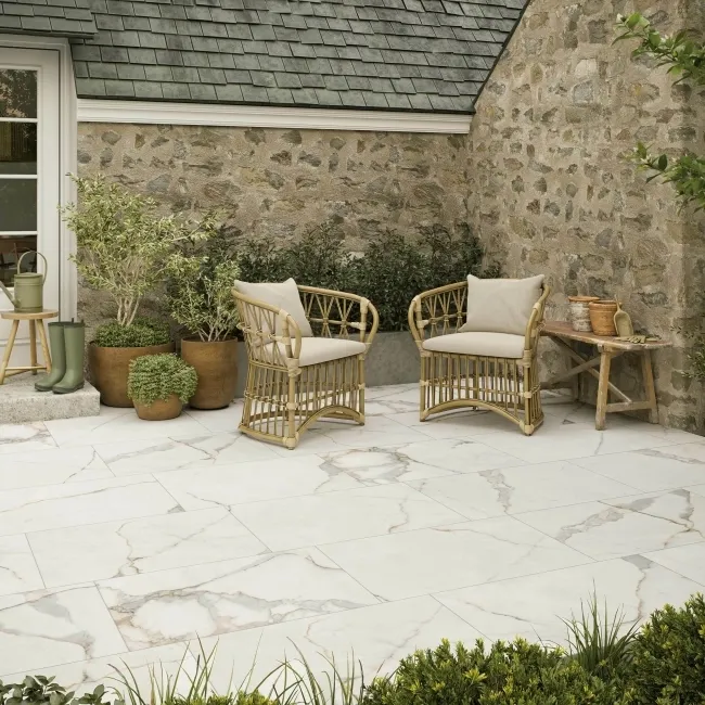 Carrara Gold Marble Effect Large Outdoor Porcelain Slab Tile