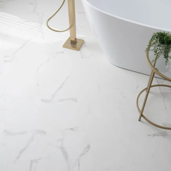 Crystal White Marble Tile Luxury Click Vinyl Flooring 5.5mm