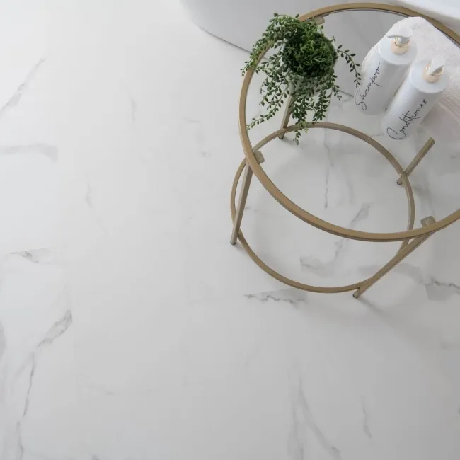 Crystal White Marble Tile Luxury Click Vinyl Flooring 5.5mm