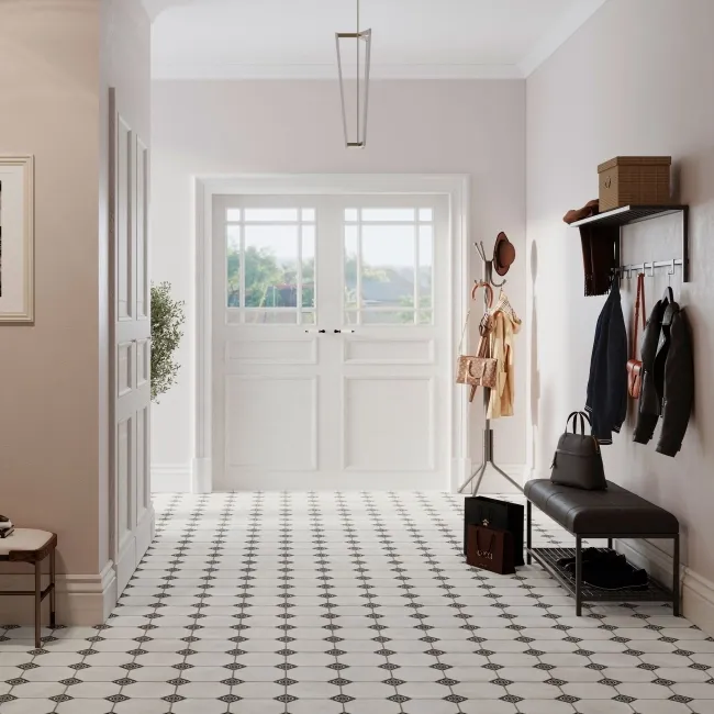 Leeds Black Patterned Matt Porcelain Floor Tile