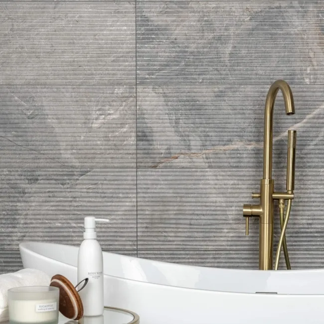 Tuscan Dark Grey Embossed Decor Stone Effect Matt Ceramic Wall Tile