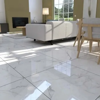 Carrera White Marble Effect Large Polished Porcelain Floor Tile