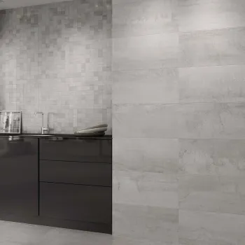 Metal Silver Rect Porcelain Wall And Floor Tile 300x600 Kitchen Roomset