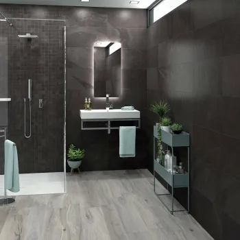 Mustang Black Slate Effect Matt Porcelain Wall and Floor Tile