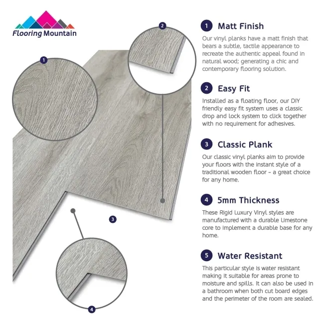 Adelie Rock Grey Luxury Click Vinyl Flooring 5mm