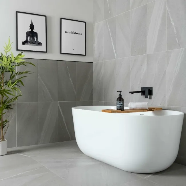 Allegro Grey Stone Effect Matt Rectified Porcelain Wall & Floor Tile