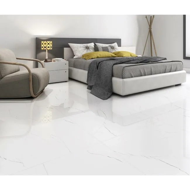 Barbados White Marble Effect Gloss Porcelain Floor Tiles