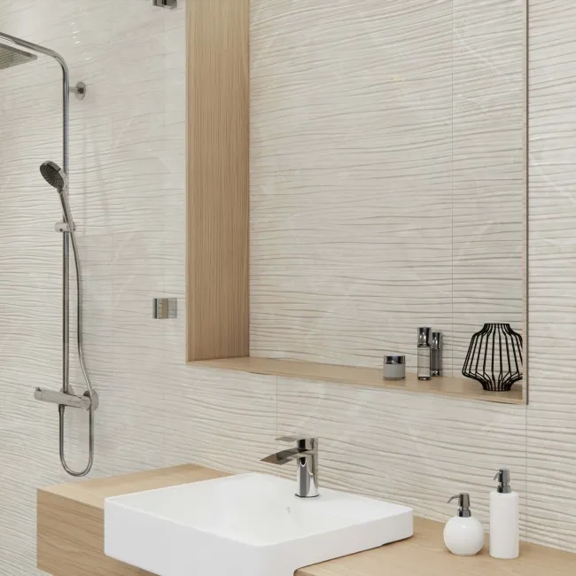 Fior Di Bosco Ivory Decor Marble Effect Gloss Ceramic Wall Tile