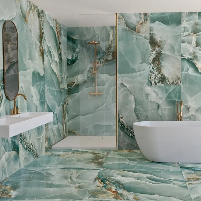 Onyx Marble Effect Turquoise Green Polished Porcelain Wall and Floor Tile