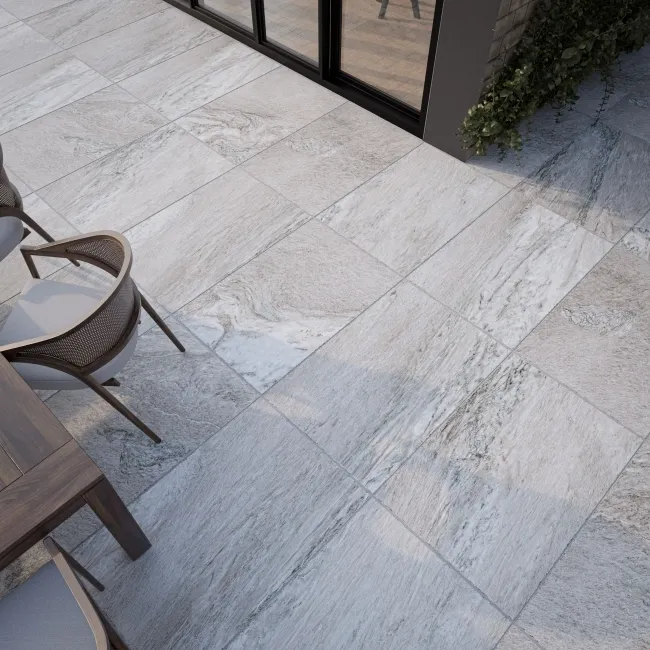 Piazza Light Grey Stone Effect Matt Porcelain Large Outdoor Slab Tile