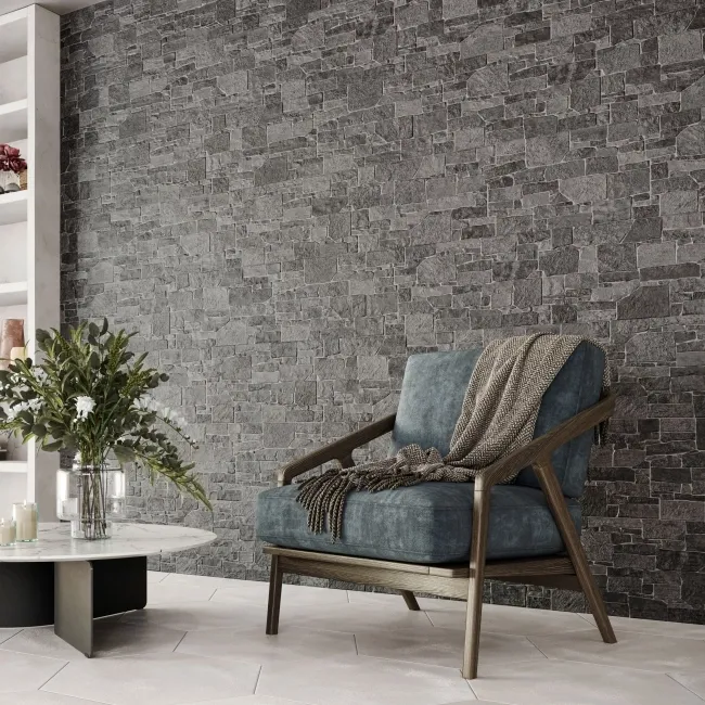 Stones Anthracite Dry Wall Effect Porcelain Wall Cladding Tile