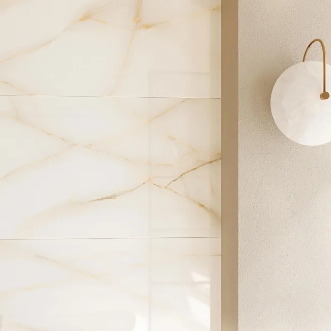 Classic Cream Onyx Marble Effect Polished Porcelain Tile