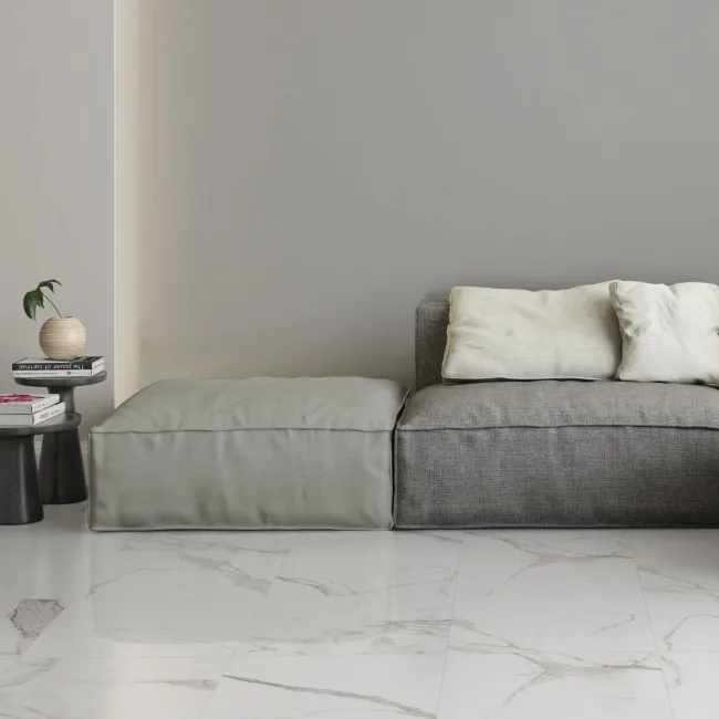 Carrara White Gloss Marble Effect Ceramic Floor Tile 