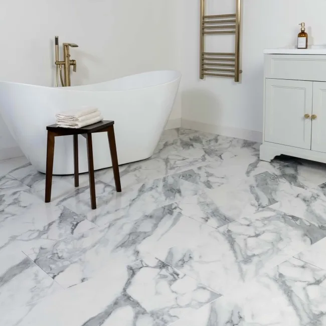 Marble Deluxe White Grouted Tile Effect Luxury Click Vinyl Flooring 5.5mm