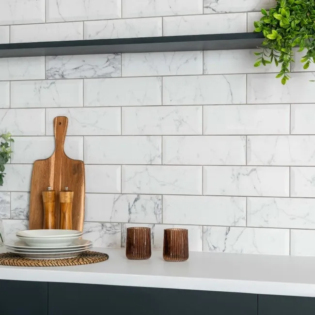 Metro Stone Effect Marble XL White Wall Metro Tiles