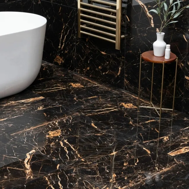 Sky Golden Black Marble Effect Polished Porcelain Floor Tile