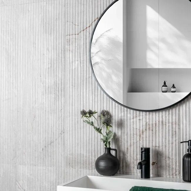 Tuscan Light Grey Embossed Decor Stone Effect Matt Ceramic Wall Tile