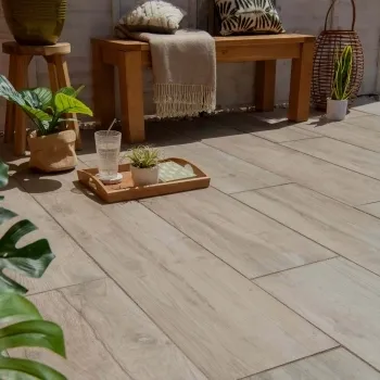Craftwood Greige Oak Effect Porcelain Outdoor Slab Tile